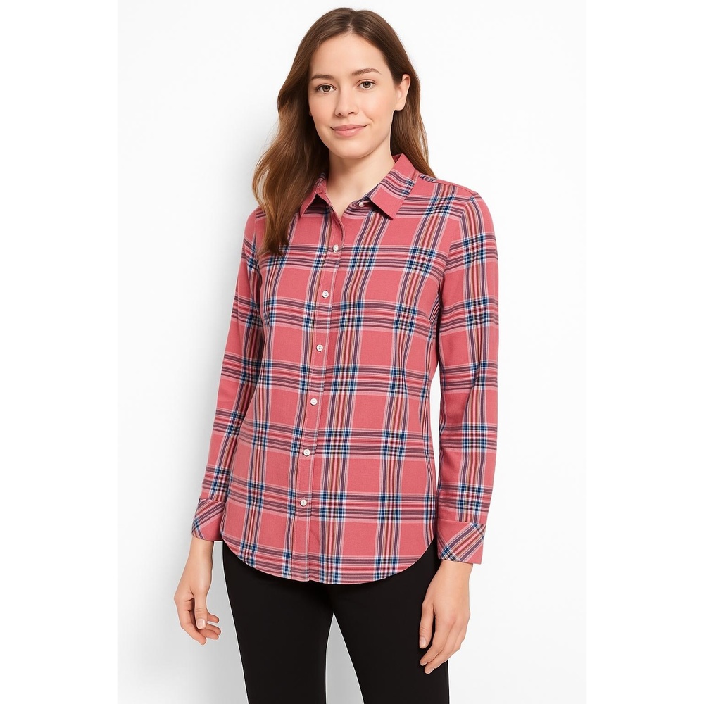 Talbots Salmon Pink Plaid Pattern Long Sleeve Collared Button Down Shirt Medium